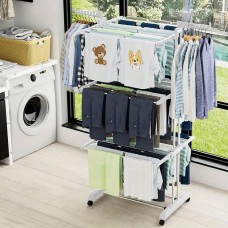 Neo 4 Tier Clothes Horse Drying Rack Folding Side Wings Rail Stainless Steel Stand Laundry Garment